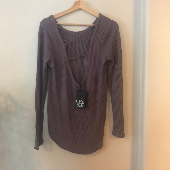 Chaser criss cross back waffle knit Long Sleeve top size M New With Tags - Picture 13 of 13